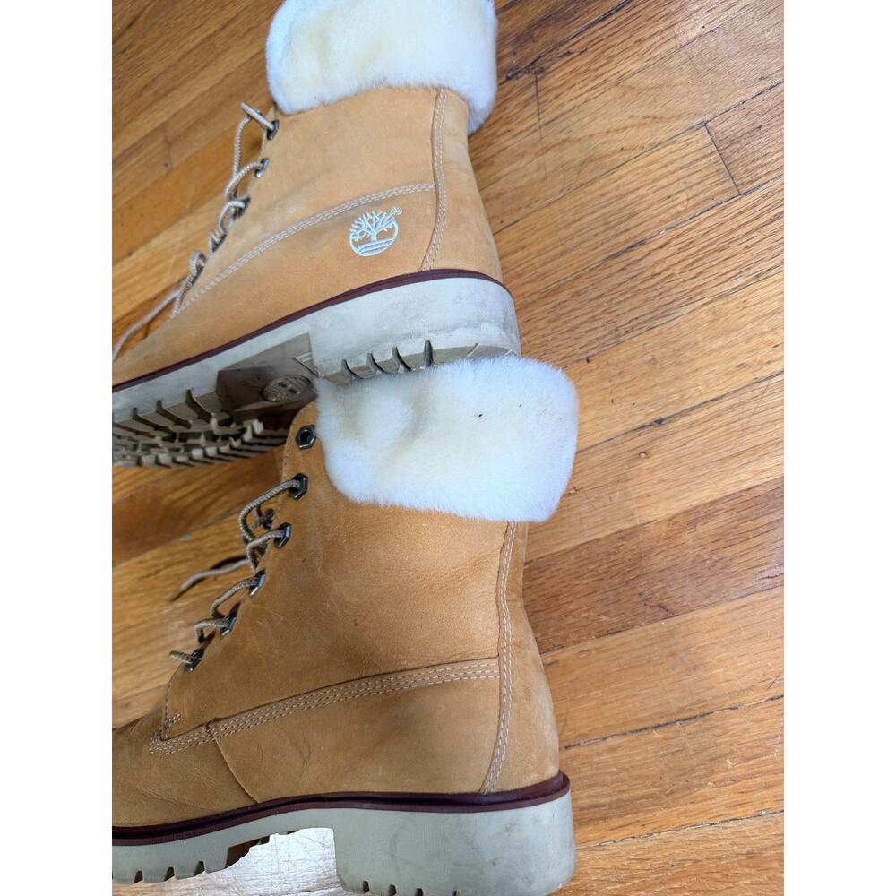 Timberland - Womens Wheat Leather Faux Fur Trim Lace Up Boots- Size 6.5 M - Picture 6 of 9